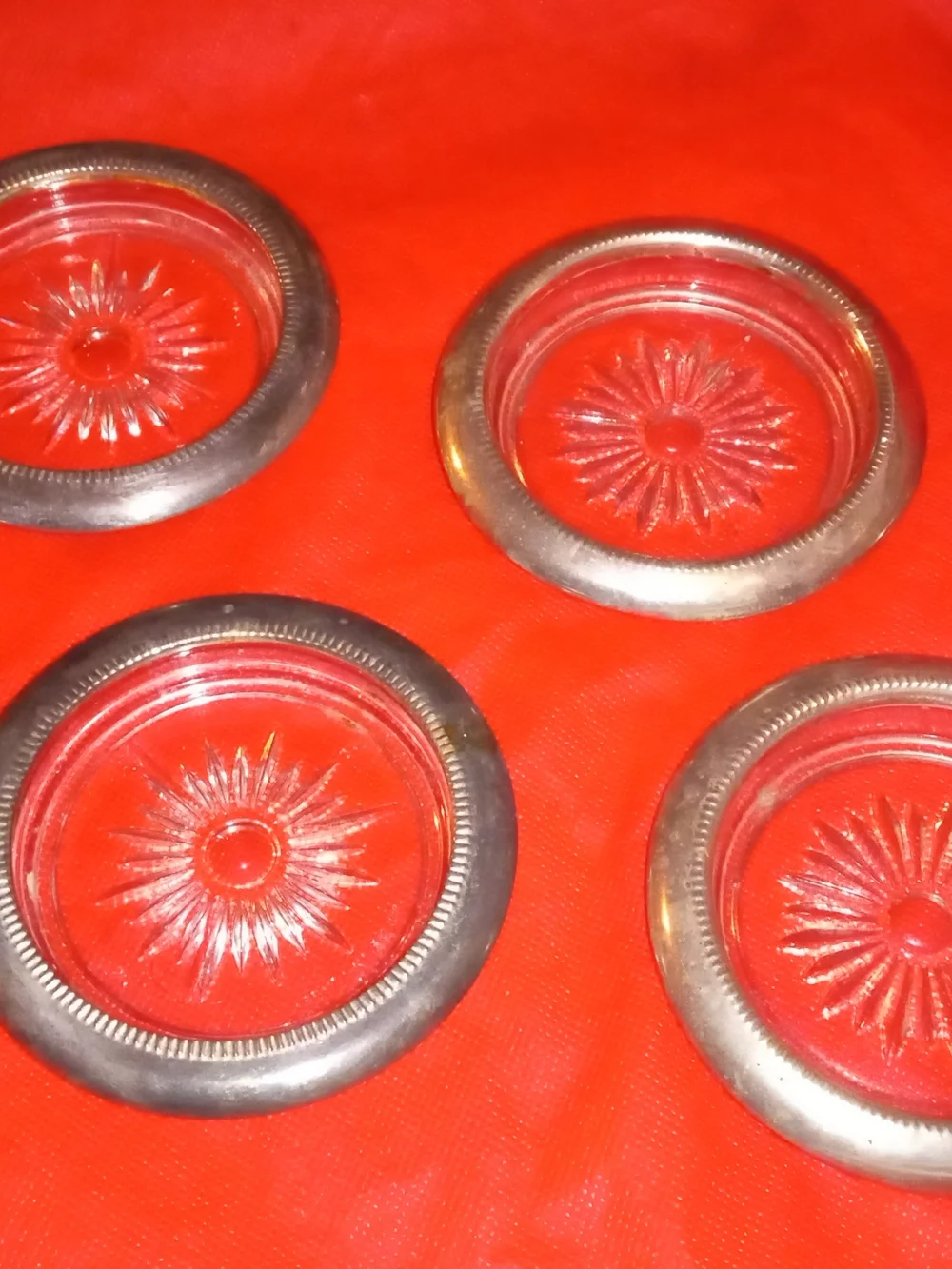 vintage Leonard Crystal and Silver Plate Coasters